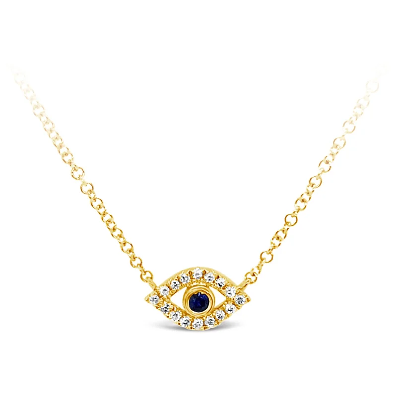 Yellow Gold Sapphire and Diamond Evil Eye Necklace