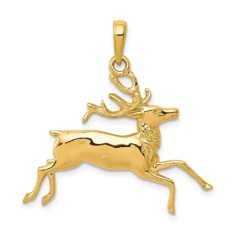 14KT Yellow Gold 29X30MM Deer Pendant. Chain Not Included