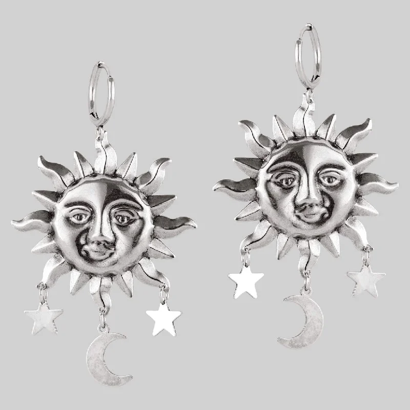 HELIOS. Sun & Moon Dream Catcher Hoop Earrings - Silver