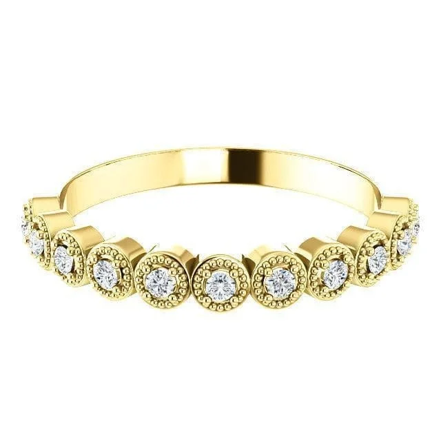 18K Yellow Gold Bezel Milgrain Diamond Band