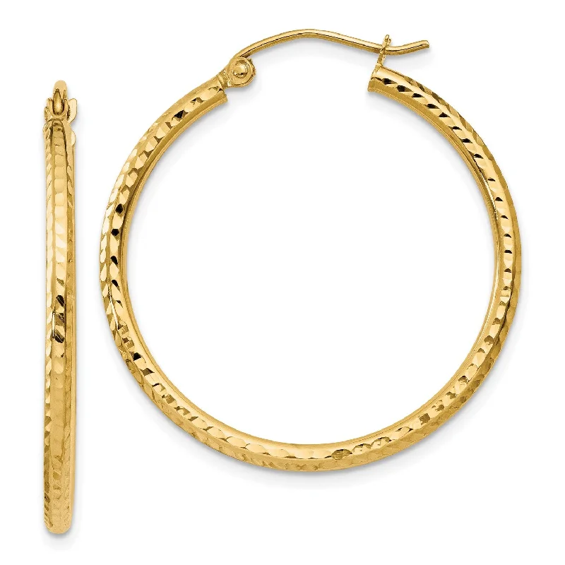 14KT Yellow Gold 30X2MM Diamond-cut Hoop Earrings