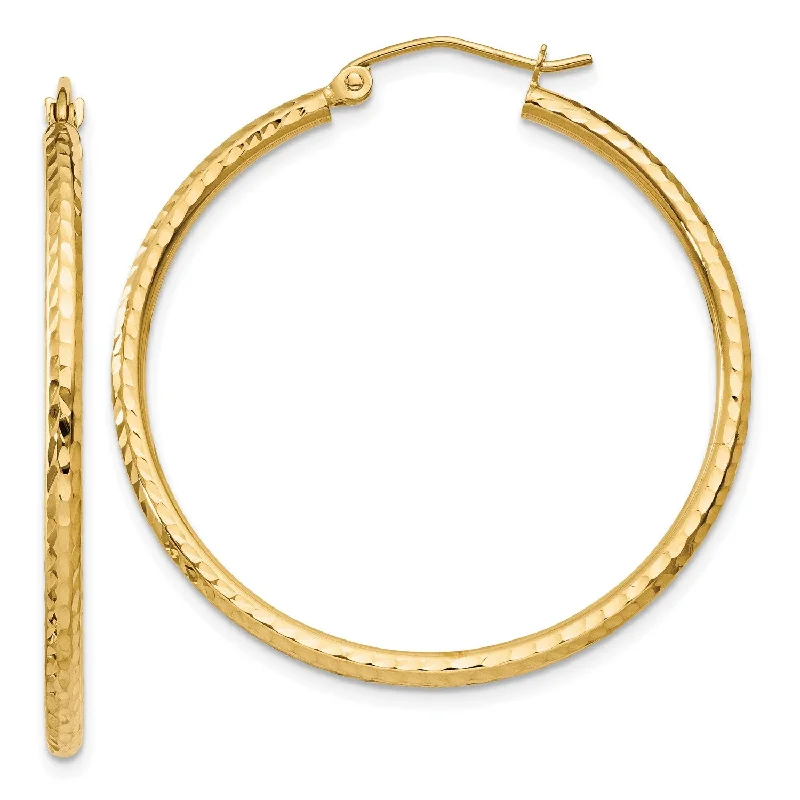 14KT Yellow Gold 35X2MM Diamond-cut Hoop Earrings