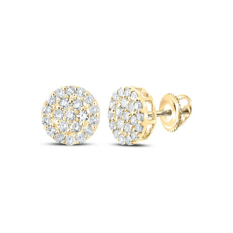 14kt Yellow Gold Round Diamond Cluster Earrings 1/4 Cttw