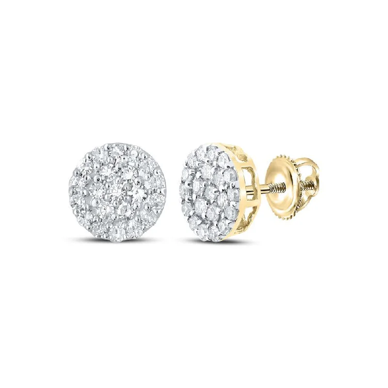 14kt Yellow Gold Round Diamond Cluster Earrings 1/4 Cttw