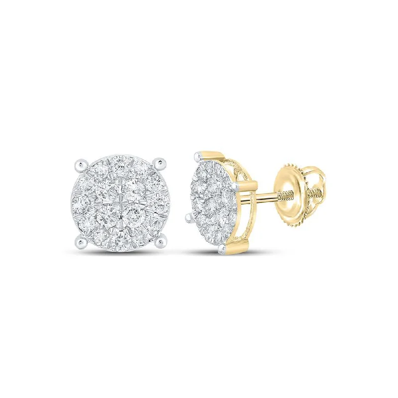 14kt Yellow Gold Round Diamond Cluster Earrings 1 Cttw