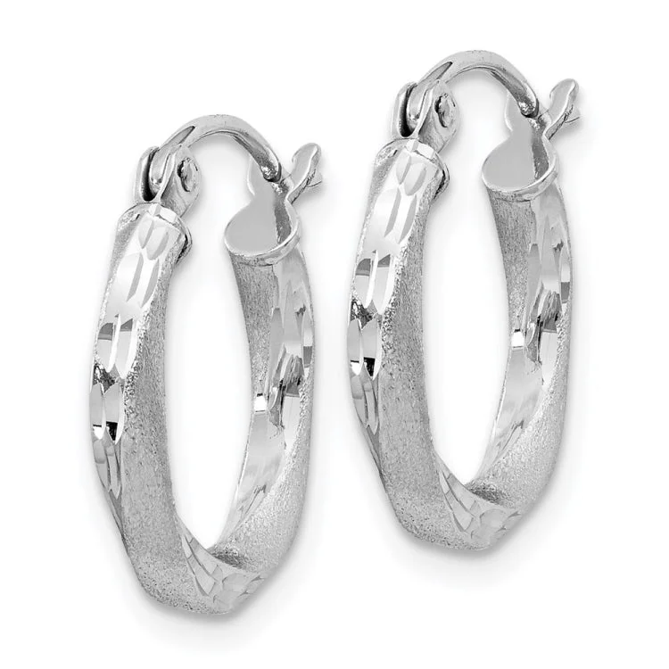 Sterling Silver RH-plated Satin Diamond-cut 2.5x15mm Twisted Hoop Earrings