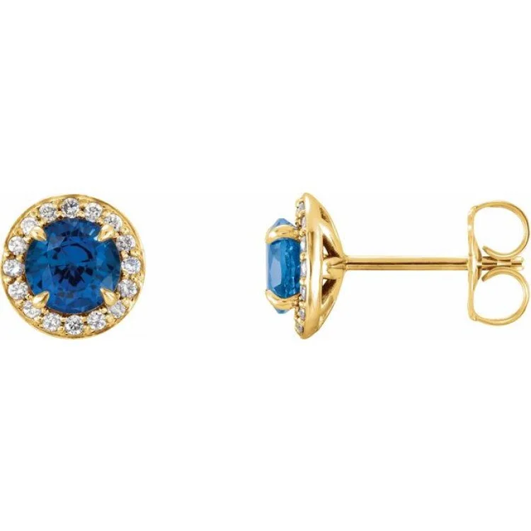 14K Yellow 4 mm Natural Blue Sapphire & 1/10 CTW Natural Diamond Earrings